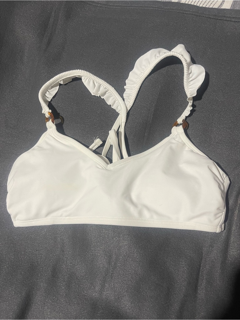 Women's White Swim top with Ruffled Straps